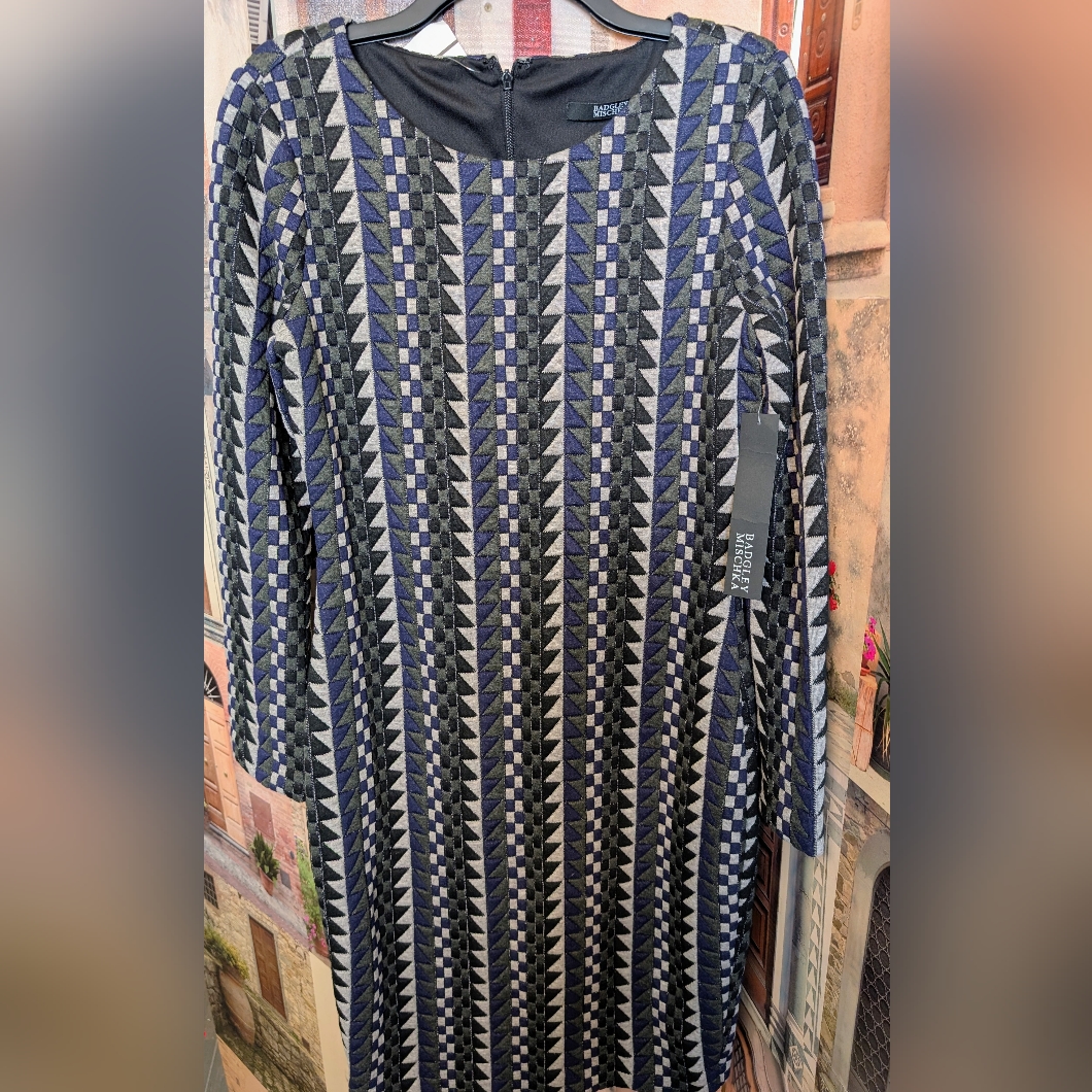 Badgley Mischka Black And Blue Geometric Midi Dress